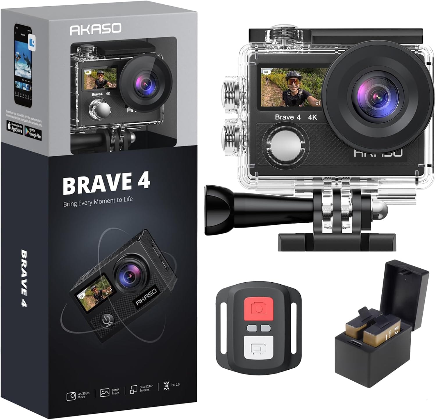 AKASO Camera de acao Brave 4 4K30fps 20MP WiFi Ultra HD