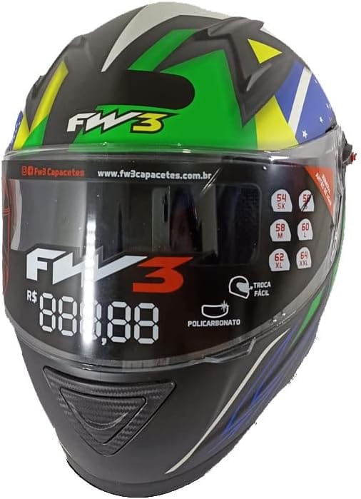 Capacete FW3 GTN Brasil Preto Fosco